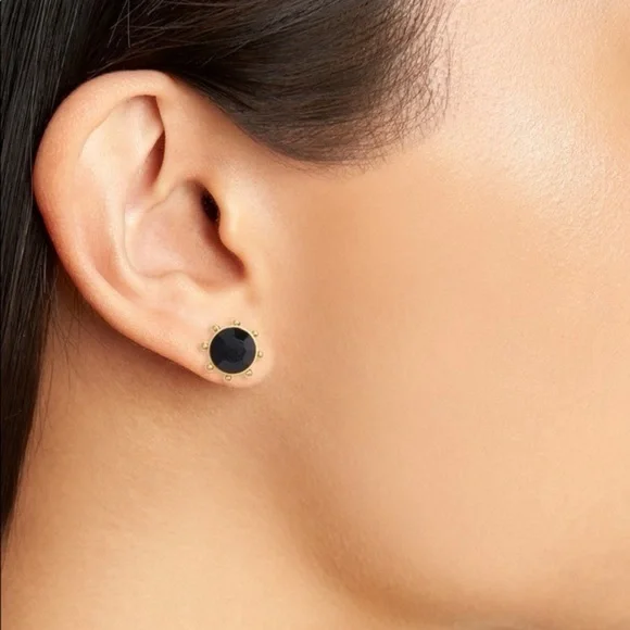 NIB Kate Spade Turquois Blue Stud Earrings Crystal Flying Colors Bezel Gold Tone - Picture 2 of 6